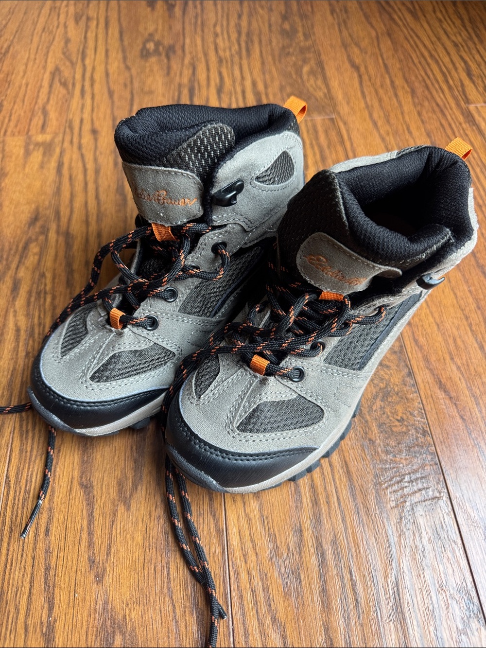 Eddie Bauer Kids Gray and Black Hiking Boots with Orange Accents